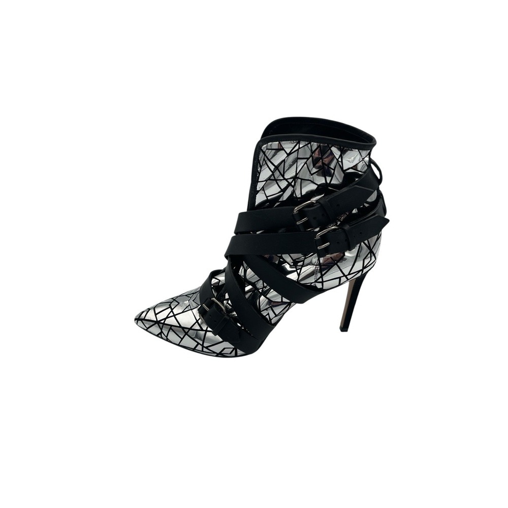 Balmain Jackie Mosaic Silver Mirrored Strappy Stiletto Ankle Boots EU 40 US 10 - Picture 6 of 13